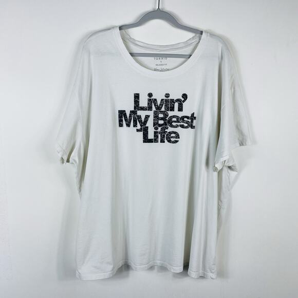 Torrid Size 3X Livin My Best Life Relaxed Fit Short Sleeve Tee T-Shirt Top White - Picture 1 of 5